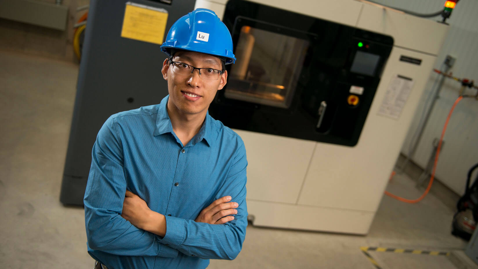 Lu Wang grad student hard hat