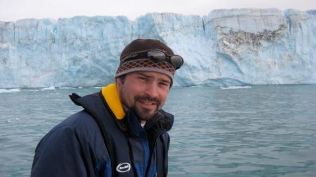 Seth Campbell in front of glacier