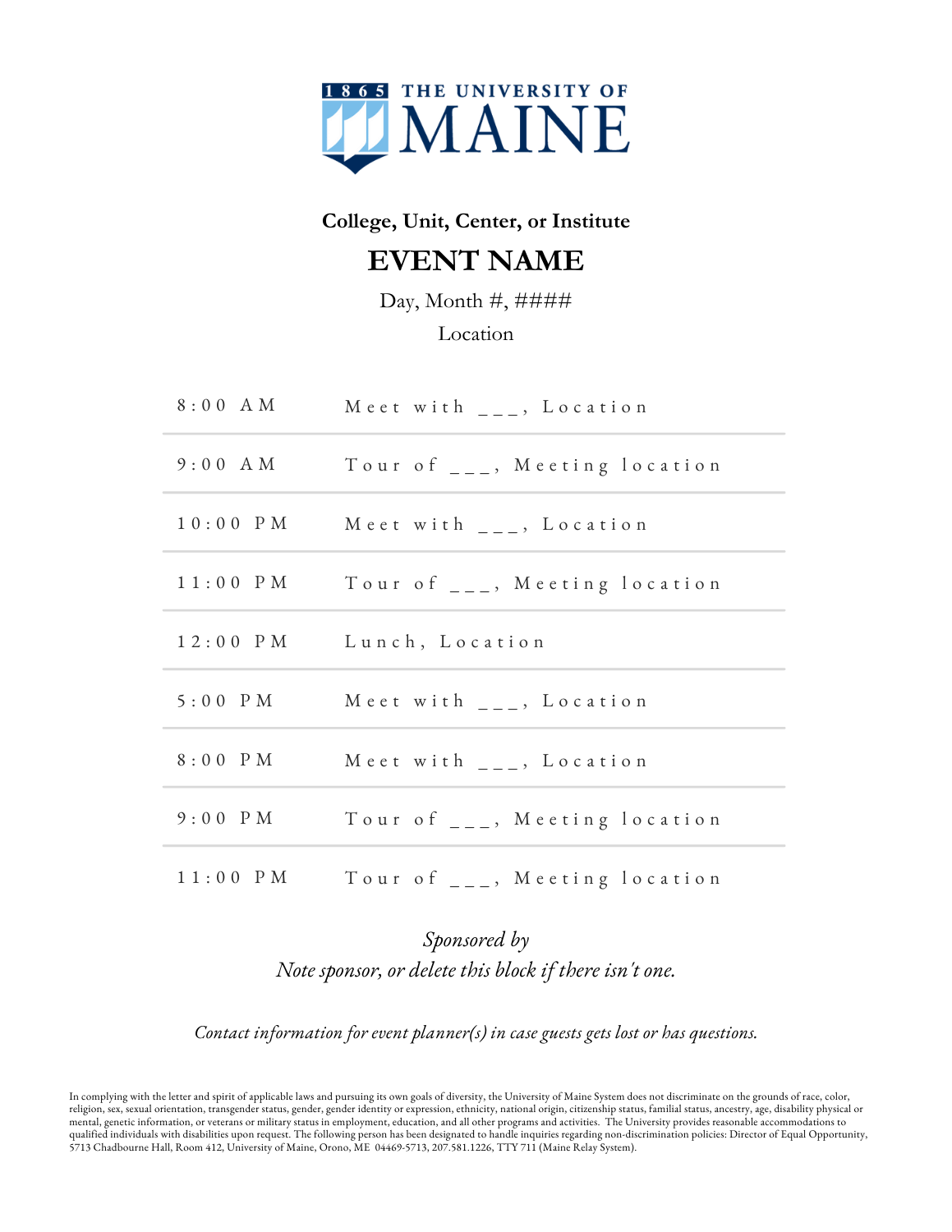 Image of event itinerary template