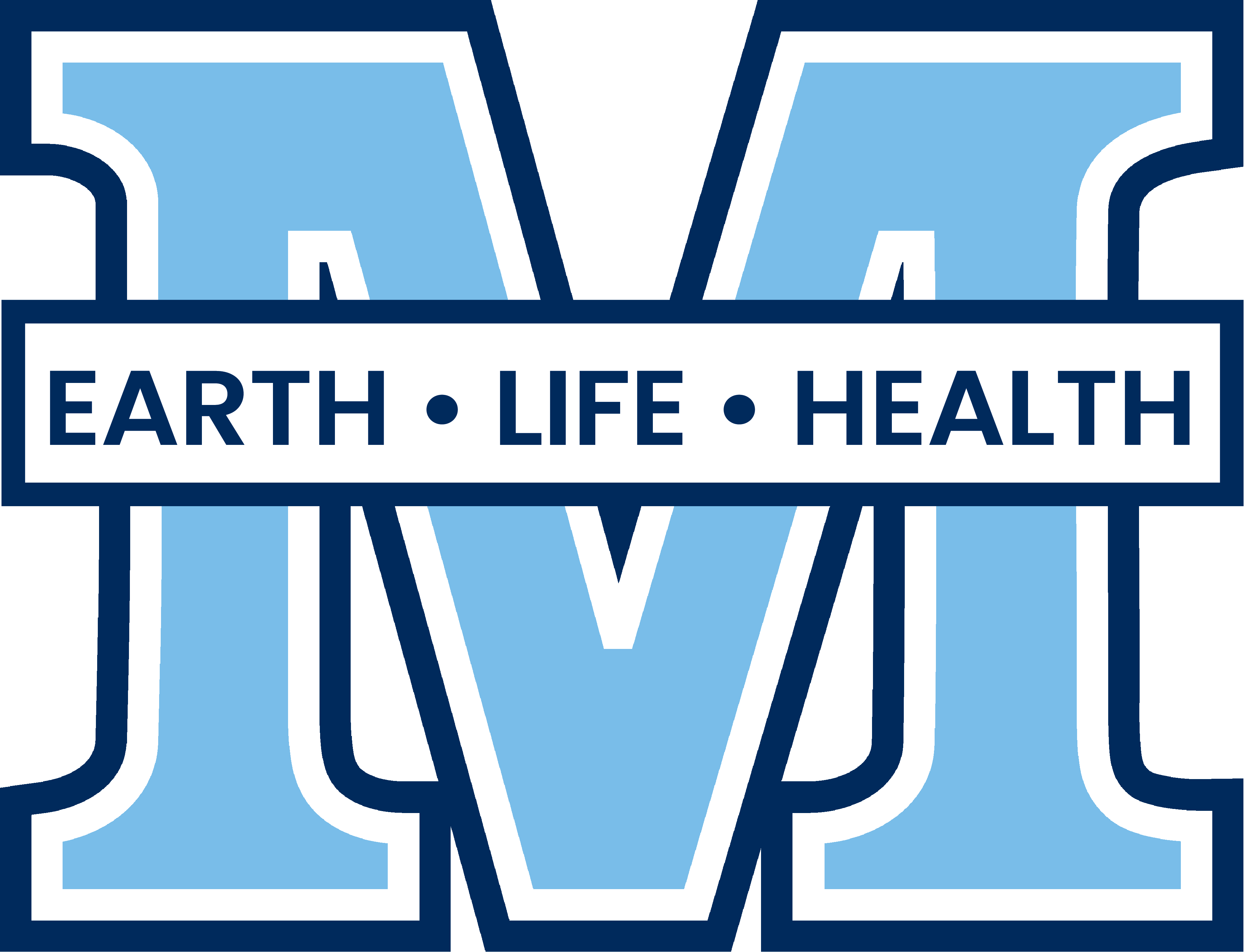 UMaine's "M" mark with the words "Earth • Life • Health"