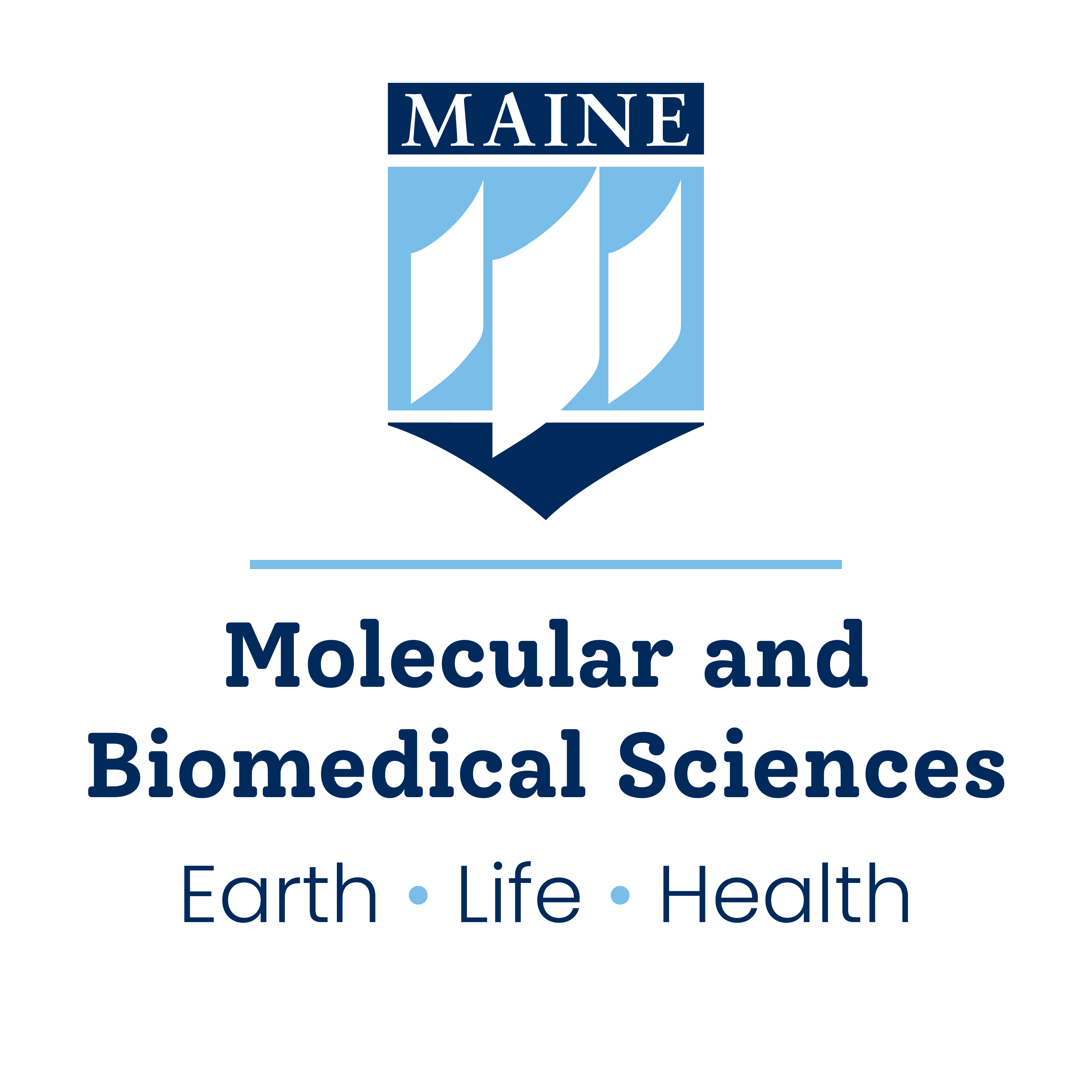 UMaine crest, molecular and biomedical sciences, earth • life • health