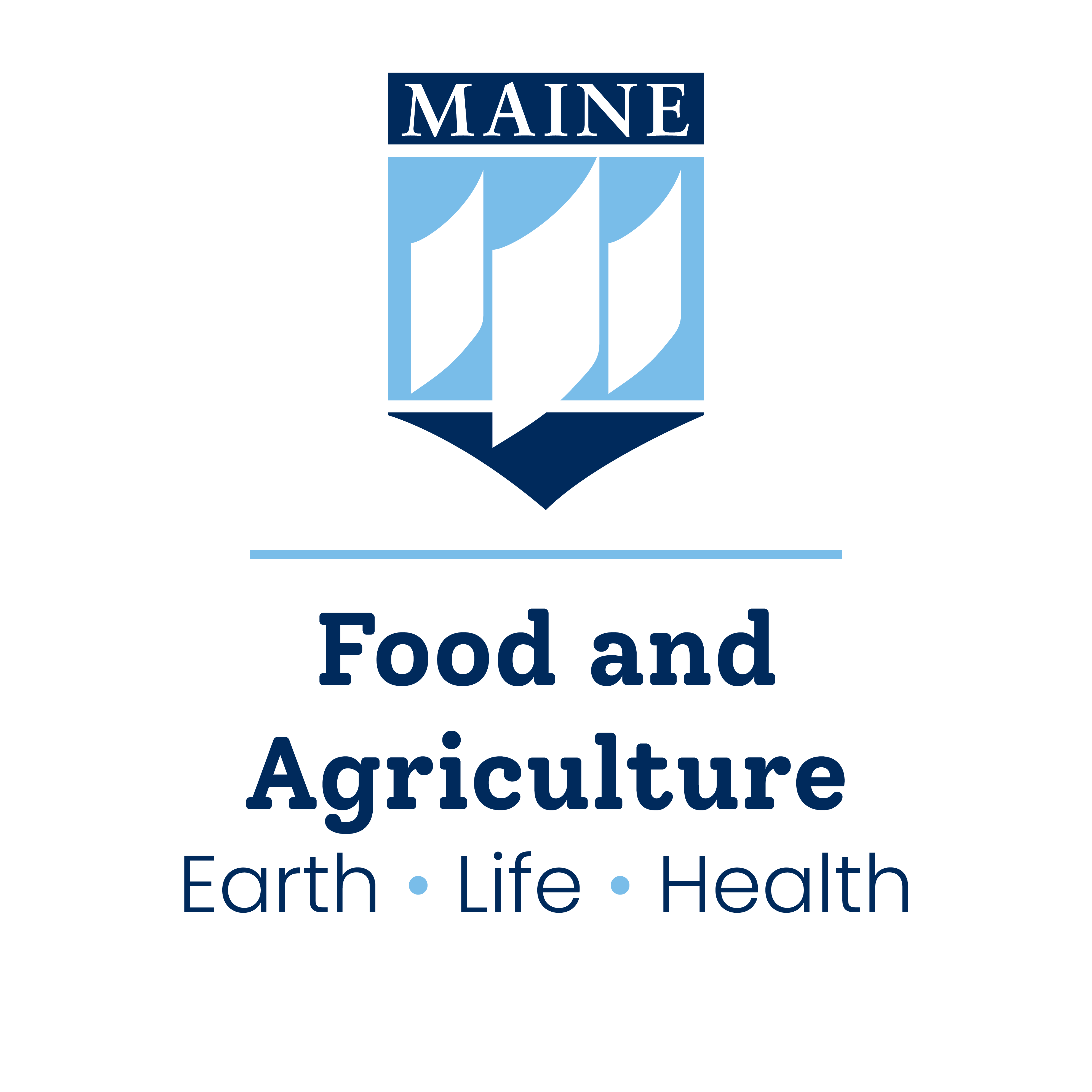 UMaine crest, food and agriculture, earth • life • health