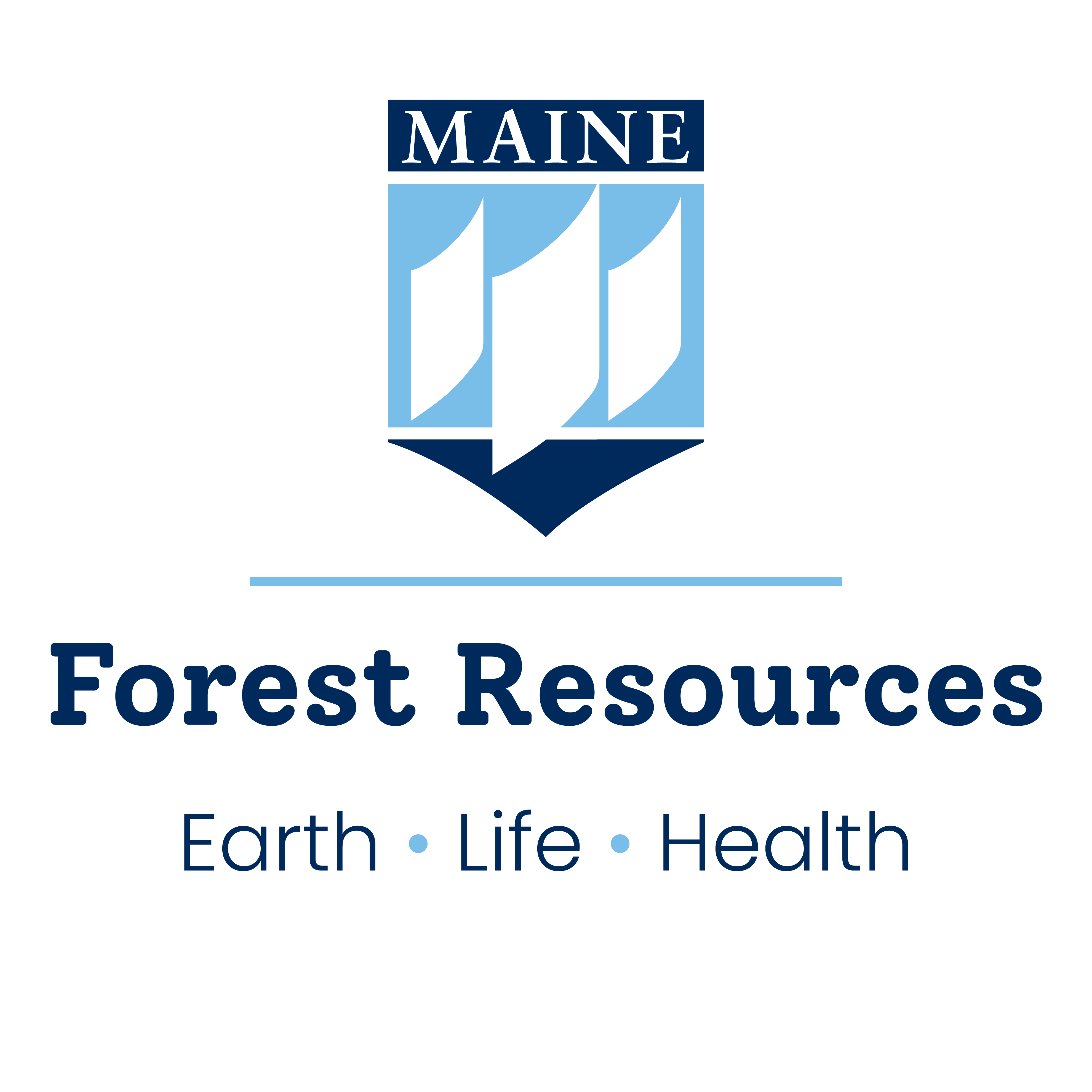 UMaine crest, forest resources, earth • life • health